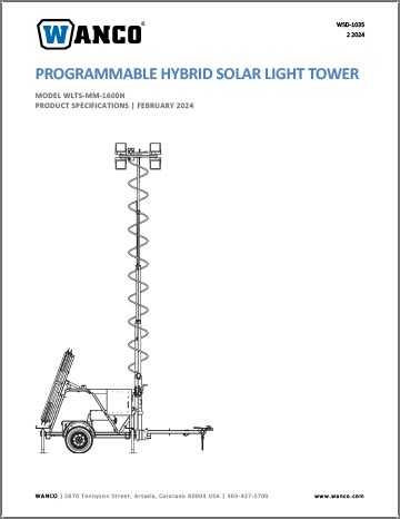 Wanco Programmable Hybrid Solar Light Tower Specifications