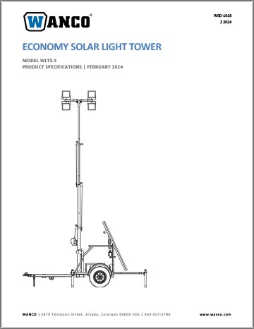 Wanco Economy Solar Light Tower Specifications