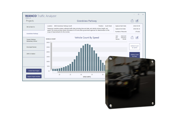 images of the Wanco Traffic Data Classifier System and a screen from the Wanco Traffic analyzer app