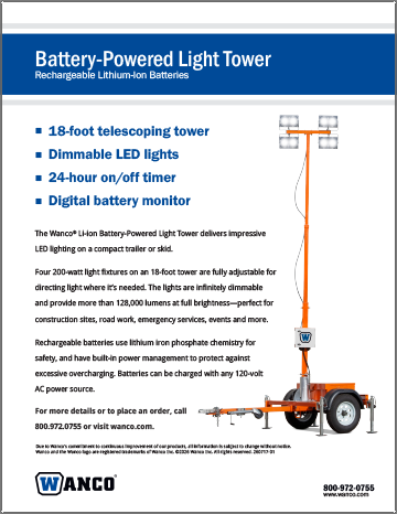 Wanco Battery-Powered Light Towers flyer